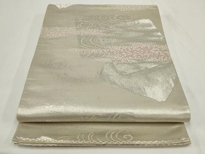 平和屋着物◎六通柄袋帯　唐織　色紙重ね流水文　銀糸　正絹　逸品　AABJ4873pf