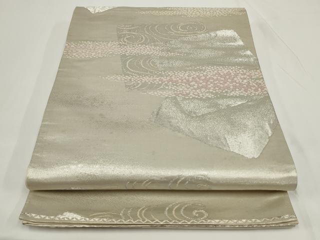 平和屋着物◎六通柄袋帯　唐織　色紙重ね流水文　銀糸　正絹　逸品　AABJ4873pf