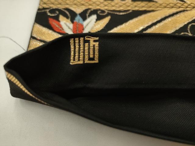 平和屋着物◎六通柄袋帯　松皮菱花文　黒地　金糸　正絹　逸品　AABJ4877pf