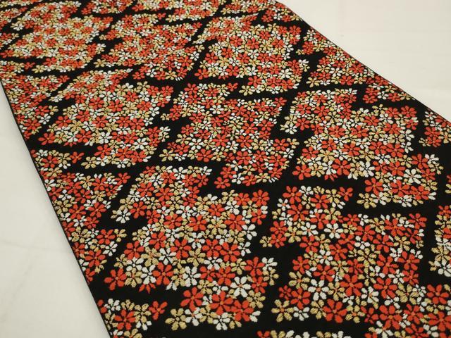 平和屋着物◎六通柄袋帯　唐織　松皮菱花文　黒地　金糸　正絹　逸品　AABJ4878pf