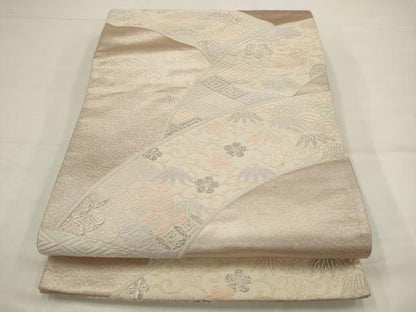 平和屋着物◎六通柄袋帯　唐織　松竹梅吉祥文　銀糸　正絹　逸品　AABJ4885pf