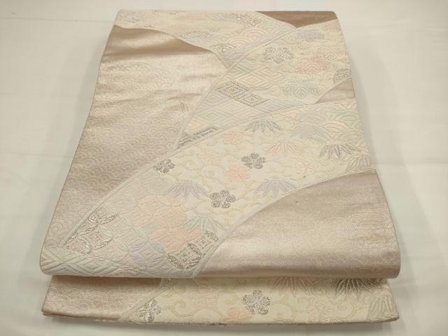 平和屋着物◎六通柄袋帯　唐織　松竹梅吉祥文　銀糸　正絹　逸品　AABJ4885pf