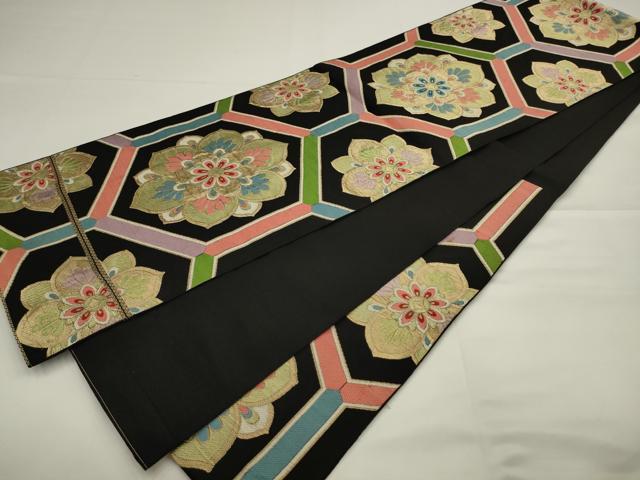 平和屋着物◎六通柄　本袋帯　亀甲花文　金糸　正絹　逸品　AABJ4887pf