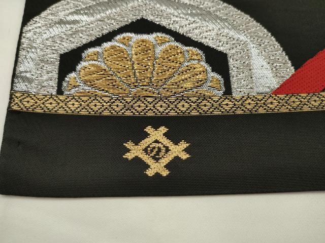 平和屋着物◎六通柄　本袋帯　鳳凰花丸文　黒地　金銀糸　正絹　逸品　AABJ4888pf