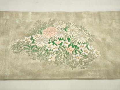 平和屋着物◎九寸名古屋帯　唐織　草花文　金銀糸　正絹　逸品　AABJ4889pf