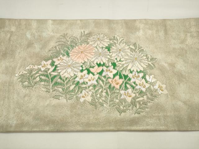 平和屋着物◎九寸名古屋帯　唐織　草花文　金銀糸　正絹　逸品　AABJ4889pf