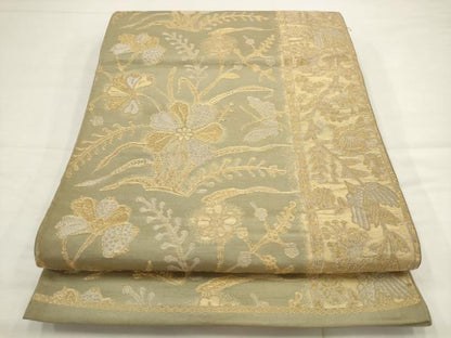 平和屋着物◎六通柄　本袋帯　花鳥文　金糸　正絹　逸品　AABJ4894pf