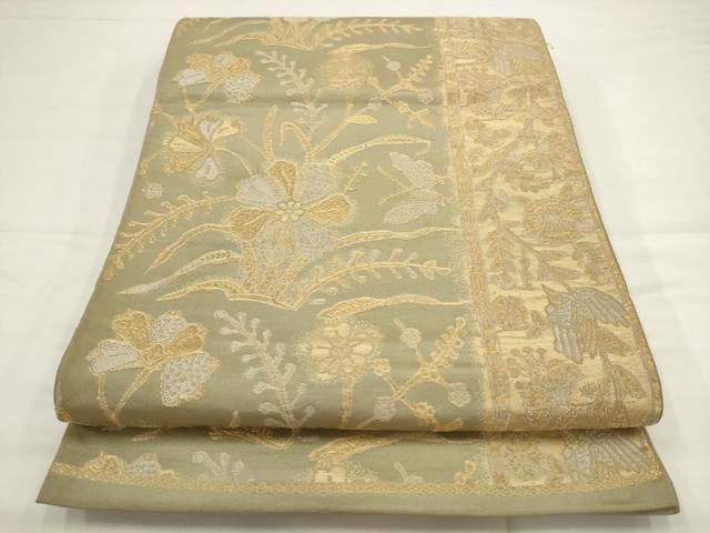 平和屋着物◎六通柄　本袋帯　花鳥文　金糸　正絹　逸品　AABJ4894pf