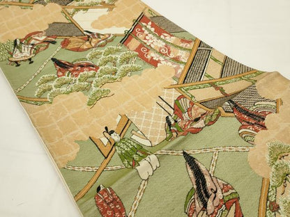 平和屋着物◎六通柄袋帯　唐織　人物風景文　正絹　逸品　AABJ4895pf