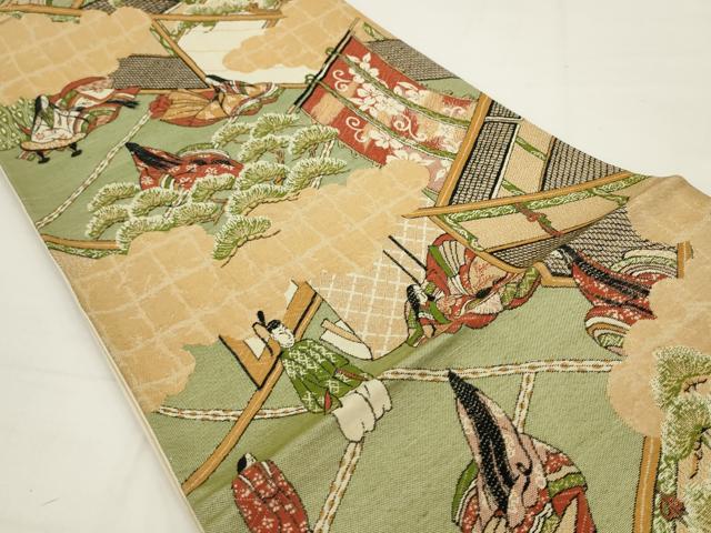 平和屋着物◎六通柄袋帯　唐織　人物風景文　正絹　逸品　AABJ4895pf