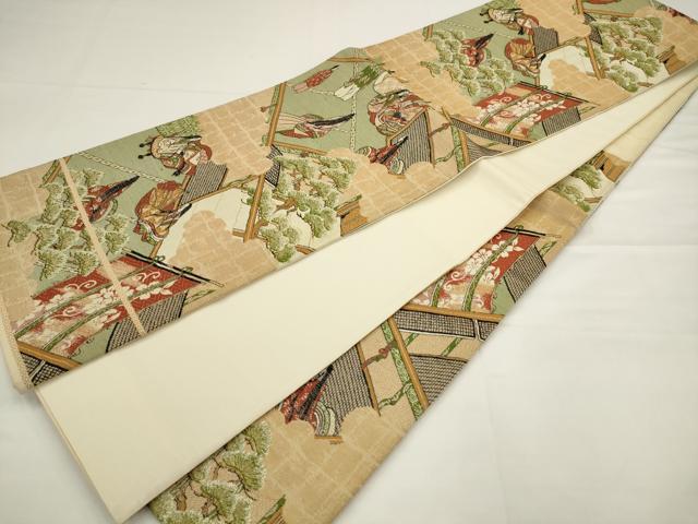 平和屋着物◎六通柄袋帯　唐織　人物風景文　正絹　逸品　AABJ4895pf