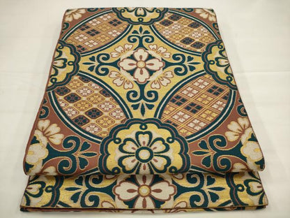 平和屋着物◎六通柄　京本袋帯　七宝花文　金糸　正絹　逸品　AABJ4902pf
