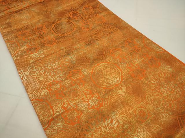 平和屋着物◎六通柄袋帯　蜀江花文　金糸　正絹　逸品　AABJ4904pf
