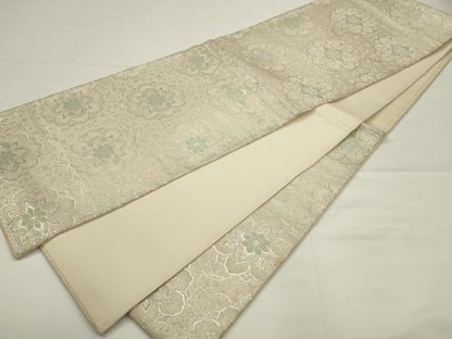 平和屋着物◎六通柄袋帯　唐織　飾花文　銀糸　正絹　逸品　AABJ4905pf