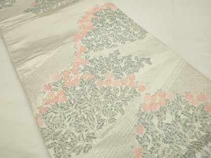 平和屋着物◎六通柄袋帯　草花文　銀糸　正絹　逸品　AABJ4906pf