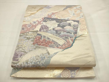 平和屋着物◎六通柄袋帯　唐織　翔鶴吉祥錦　プラチナ箔　正絹　逸品　AABJ4907pf