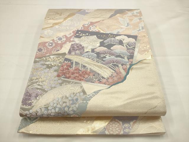 平和屋着物◎六通柄袋帯　唐織　翔鶴吉祥錦　プラチナ箔　正絹　逸品　AABJ4907pf