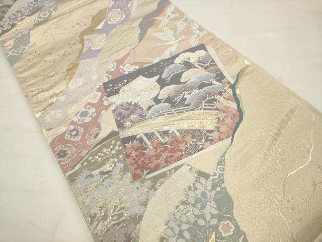 平和屋着物◎六通柄袋帯　唐織　翔鶴吉祥錦　プラチナ箔　正絹　逸品　AABJ4907pf