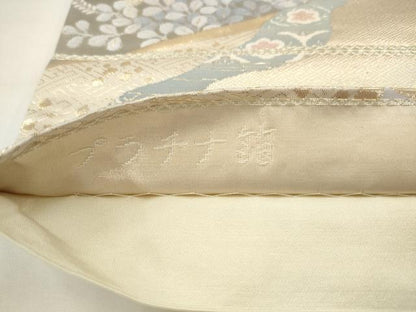 平和屋着物◎六通柄袋帯　唐織　翔鶴吉祥錦　プラチナ箔　正絹　逸品　AABJ4907pf