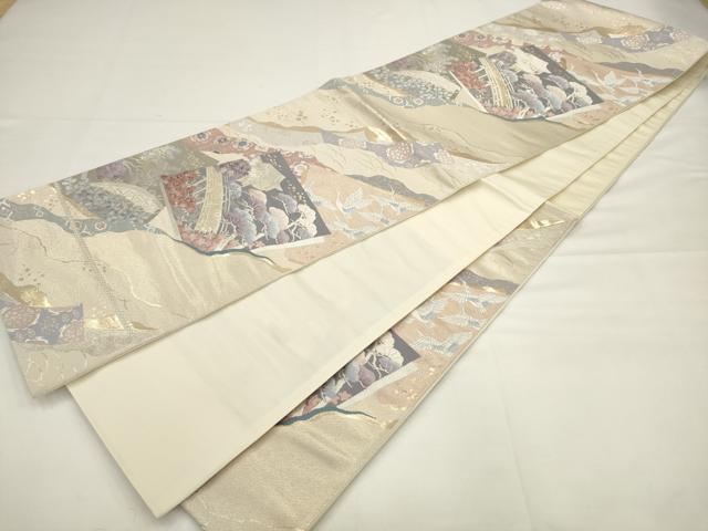 平和屋着物◎六通柄袋帯　唐織　翔鶴吉祥錦　プラチナ箔　正絹　逸品　AABJ4907pf