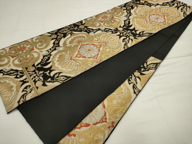 平和屋着物◎六通柄袋帯　飾花文　黒地　金銀糸　正絹　逸品　AABJ4913pf