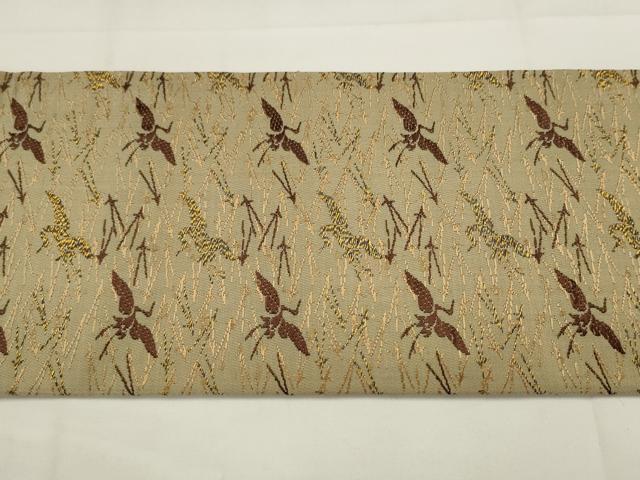 平和屋着物◎アンティーク　大正ロマン　九寸名古屋帯　飛鶴文　金糸　正絹　逸品　AABJ4914pf