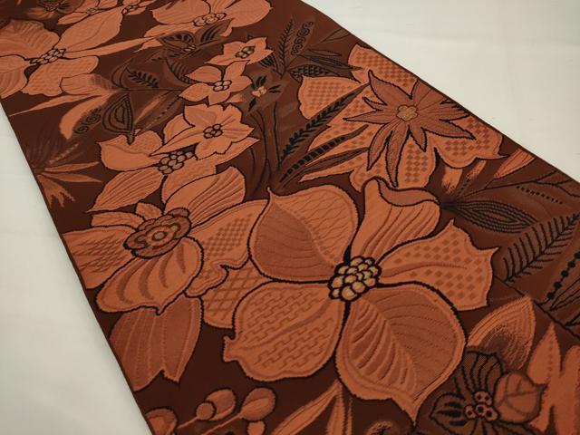 平和屋着物◎八寸名古屋帯　草花文　金糸　正絹　逸品　AABJ4915pf