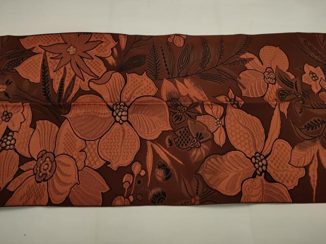 平和屋着物◎八寸名古屋帯　草花文　金糸　正絹　逸品　AABJ4915pf