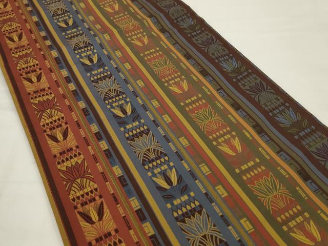 平和屋着物◎九寸開き名古屋帯　草花間道　正絹　逸品　AABJ4918pf