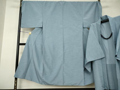 平和屋着物●男性　色無地　アンサンブル　藍鼠色　キングサイズ　洗える着物　AABJ4921ck