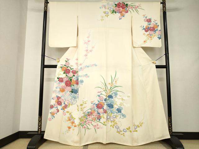平和屋着物●訪問着　友禅　草花文　正絹　逸品　AABJ4926ck
