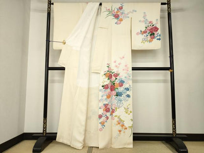 平和屋着物●訪問着　友禅　草花文　正絹　逸品　AABJ4926ck