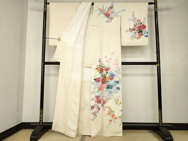 平和屋着物●訪問着　友禅　草花文　正絹　逸品　AABJ4926ck