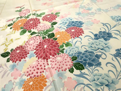 平和屋着物●訪問着　友禅　草花文　正絹　逸品　AABJ4926ck