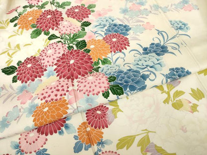 平和屋着物●訪問着　友禅　草花文　正絹　逸品　AABJ4926ck
