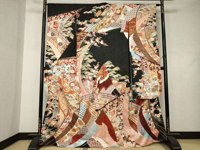 平和屋着物●豪華振袖　駒刺繍　吉祥几帳花鳥文　金彩　正絹　逸品　AABJ4927ck
