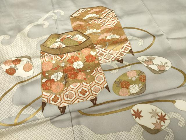 平和屋着物●京都の和装業の老舗一門　千切屋　色留袖　駒刺繍　貝桶花文　金彩　正絹　逸品　AABJ4930ck