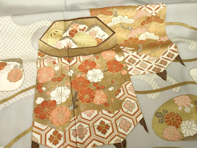 平和屋着物●京都の和装業の老舗一門　千切屋　色留袖　駒刺繍　貝桶花文　金彩　正絹　逸品　AABJ4930ck