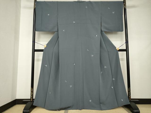 平和屋着物●上質な小紋　総刺繍　幾何学文様　正絹　逸品　AABJ4934ck