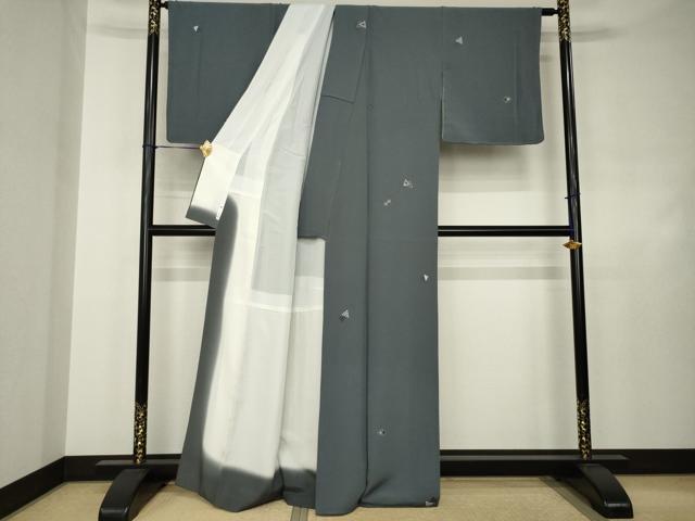 平和屋着物●上質な小紋　総刺繍　幾何学文様　正絹　逸品　AABJ4934ck