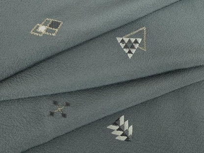 平和屋着物●上質な小紋　総刺繍　幾何学文様　正絹　逸品　AABJ4934ck