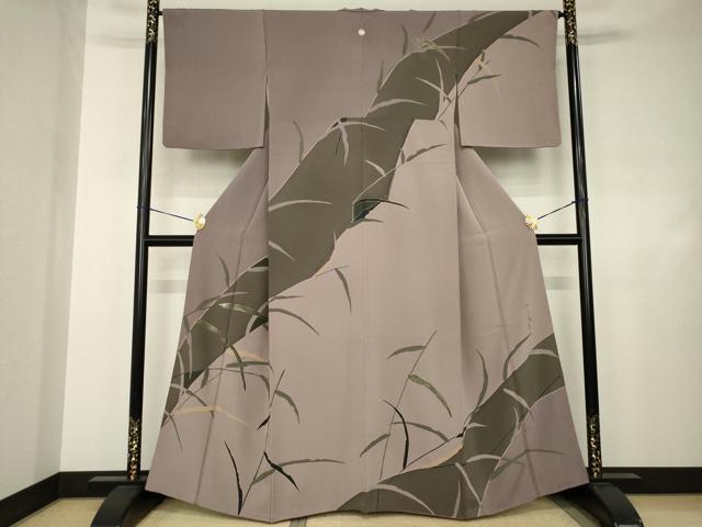 平和屋着物●訪問着　作家物　草葉文　金彩　正絹　逸品　AABJ4937ck