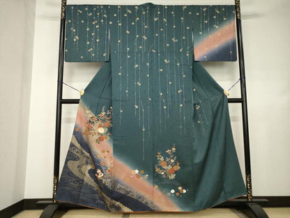 平和屋着物●訪問着　駒刺繍　貝桶花文　暈し染　金彩　正絹　逸品　AABJ4938ck
