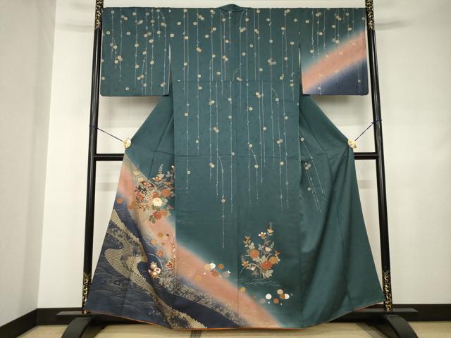 平和屋着物●訪問着　駒刺繍　貝桶花文　暈し染　金彩　正絹　逸品　AABJ4938ck