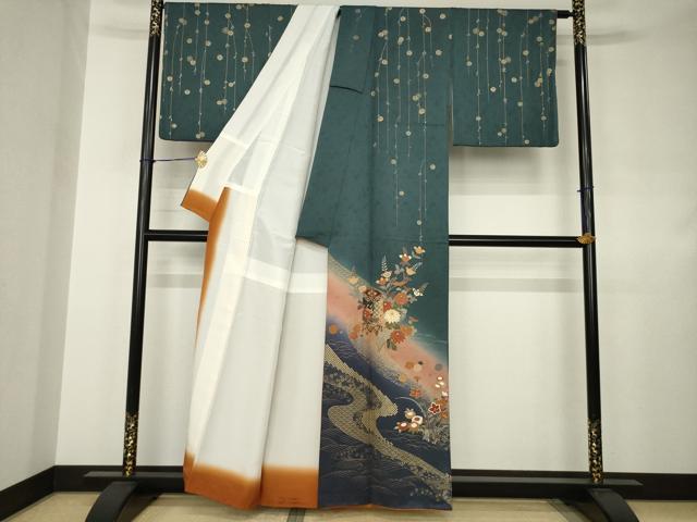 平和屋着物●訪問着　駒刺繍　貝桶花文　暈し染　金彩　正絹　逸品　AABJ4938ck