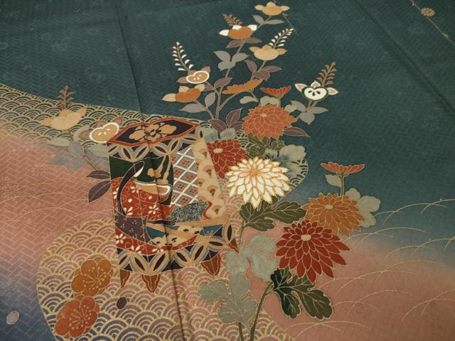 平和屋着物●訪問着　駒刺繍　貝桶花文　暈し染　金彩　正絹　逸品　AABJ4938ck