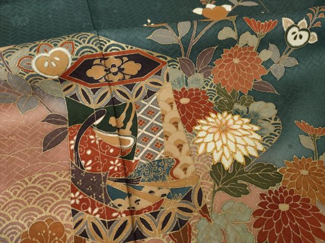 平和屋着物●訪問着　駒刺繍　貝桶花文　暈し染　金彩　正絹　逸品　AABJ4938ck