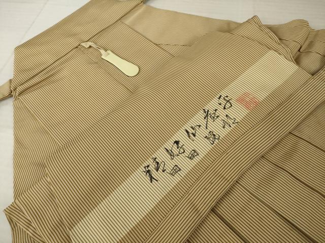 平和屋着物●男性　人間国宝　甲田綏郎　精好仙台平　馬乗り袴　縞　正絹　逸品　AABJ4943ck