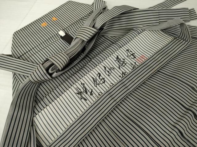 平和屋着物●男性　人間国宝　甲田綏郎　精好仙台平　馬乗り袴　縞　正絹　逸品　AABJ4946ck
