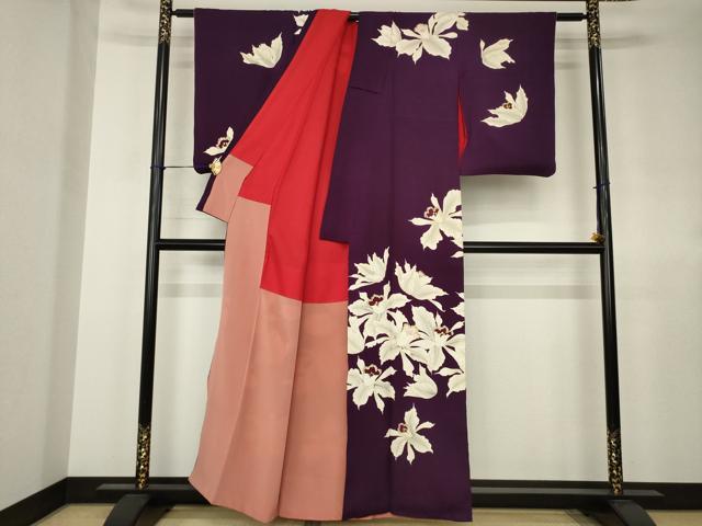 平和屋着物●アンティーク　大正ロマン　訪問着　舞花文　金彩　正絹　逸品　AABJ4948ck